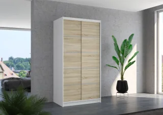 Schiebetürenschrank Schrank Nr.130 in Weiß- Sonoma matt 100x200x58 cm