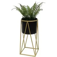 DanDiBo Blumenhocker mit Topf Metall Gold Schwarz Blumenständer Blumensäule