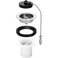 AQUADE Ablaufventil 1½“ x 55mm Ø70mm, 1-tlg., mit Stöpsel und Kette 190mm mit KH M6 x 10 mm für Spüle
