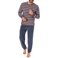 RELAX by Normann Pyjama Herren Frottee Pyjama mit Bündchen Schlafanzug in Streifenoptik