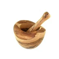 Olivenholz-erleben Mörser Durchmesser ca. 12 cm aus Olivenholz mit Stößel – rustikal, massiv, (Set, 2-tlg), Handgefertigter Olivenholz-Mörser – jedes Stück ein natürliches Unikat