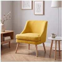 HOMCOM Relaxsessel Loungesessel mit Armlehne (Wohnzimmerstuhl, 1-St., Polstersessel), Leinen-Touch Holz Gelb 63 x 69 x 79,5 cm