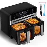 Fukstern Heißluftfritteuse 2 Kammern, 2 Schubladen,Airfryer 11L mit Sichtfenster, Touchdisplay, 8 voreingestellte Programme, unabhängiger Temperaturregelung, Antihaft-Metallkörbe, 5.5L+5.5L, fettarmes gesundes Kochen, 2400 W, 2400 W, inklusive Grillz