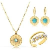 Made by Nami Schmuckset Mehrteilig Damen Gold aus Edelstahl Wasserfest, Halskette + Ohrringe + Ring - Hypoallergen - Wasserfest
