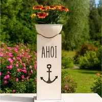 BOLTZE Dekosäule Dekosaeule Ahoi Anker mit Pflanzschale Metall weiss maritim (2 St)