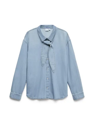VERO MODA - VMVIONETTE LS DENIM BOW SHIRT YO327 Medium Blue Denim - Gr. - XL
