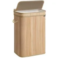 SONGMICS Wäschekorb mit Deckel, Wäschesammler Bambus, Waschküche, Schlafzimmer, Wohnzimmer (maschinenwaschbar), herausnehmbar Wäschesack, mit Griffen, 72 Liter, 32,5 x 42,5 x 61 cm