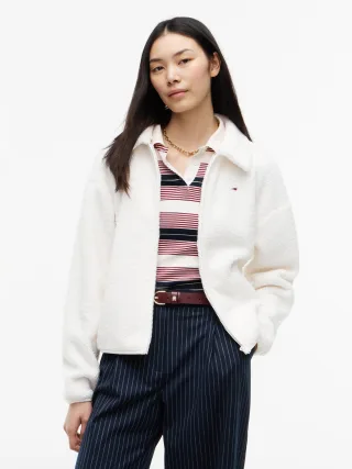Tommy Jeans (PVH Group) - TJW S FLAG ZIP THRU TEDDY EXT Off White - Gr. - S