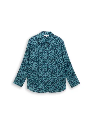 Tom Tailor - Plus Size - Hemdbluse mit Muster blue black small leo print - Gr. - 52