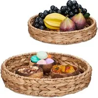 relaxdays Tablett 2-tlg. Tablett Set aus Wasserhyazinthe, Pflanzenfaser