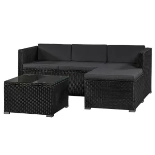 Juskys Loungegarnitur, Schwarz, Dunkelgrau, Kunststoff, 3, Loungemöbel, Gartenlounge-Sets