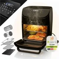 Juskys Heißluftfritteuse, 1700 W, 10 Programme, umfangreiches Zubehör, Touch-Bedienfeld, bis 200 Grad