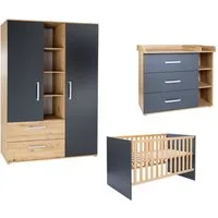 arthur berndt Babyzimmer-Komplettset Babyzimmer-Set »Alessio« 3-teilig, Anthrazit mit Eiche Artisan Dekor, (Set)