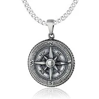 NAHLE Kette mit Anhänger Herren Damen Silber Panzerkette Kompass 925 Silber Halskette Maritim (2-tlg., inkl. Schmuckbox), 925 Silber Anhänger - rhodiniert
