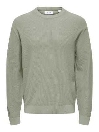 ONLY&SONS - ONSTONY RLX 12 LS WAFFLE CREW KNIT NOOS Wrought Iron - Gr. - L
