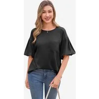 Imily Bela T-Shirt Damen Kurzarmtop mit Puffärmeln (Packung, 1-tlg., 1per-Pack) einfarbig