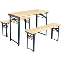 steinwohn Bierzeltgarnitur 3-teilig 110cm lang, 1 x Tisch 2 x Bank, aus Holz mit lackiertem Stahlgestell