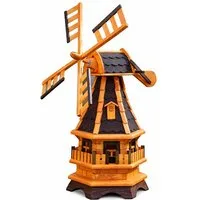 Holzdekoladen Deko-Windrad Gartenwindmühle Holz mit Solarlicht Weiß – drehbare Flügel 99 cm