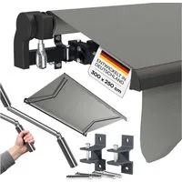 STEELSØN Gelenkarmmarkise Kestria wetterfest & blickdicht (300x250, grau) mit Aluminium-Kassette & Wandhalterung, langlebiges Kunstftoffgewebe