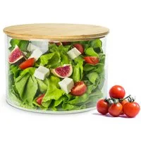 Sendez Schüssel Glasschale mit Holzdeckel Salatschale 20cm Schale Schüssel Glasdose, Glas