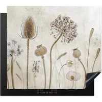 MuchoWow Herd-Abdeckplatte Blumen - Aquarell - Stilleben - Braun - Vintage, Vinyl, (1 tlg), Abdeckplatte für Ceranfeld, Herd Inductionsmatte, 57.6x51.6 cm