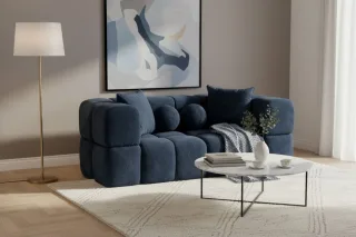 Sofa Designersofa VEGA 3-Sitzer in Stoff Egon Dunkelblau