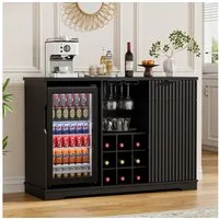BROTTAR Weinschrank Barschrank mit Kühlschrank inklusive - Weinbar mit Gläserhalter Weinregal Schublade und Stauraum im Riffeldesign