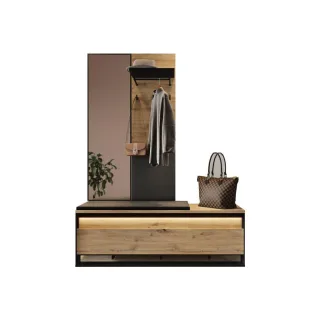 Meblini Garderobe, Eiche Artisan, Schwarz, Holzwerkstoff, 135x182x40 cm, Garderobe, Garderobenschränke