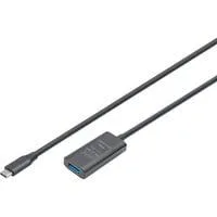 Aktives USB 3.2 Gen 1 Verlängerungskabel, USB-C Stecker > USB-A Buchse schwarz, 5 Meter, Repeater Kabel
