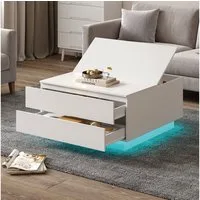 radelldar Couchtisch mit 2 Schubladen und aufklappbarer Tischplatte, 78x78x40cm (1-St), Wohnzimmertisch Beistelltisch mit LED-Beleuchtung