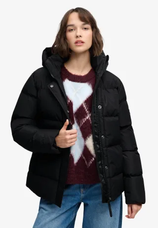 Superdry - Kapuzen-Pufferjacke für Sport schwarz - Gr. - 10
