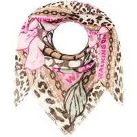 Zwillingsherz Modetuch "Wild Side of Life", Mustermix: Leopard und Blüten, Fransenabschlüsse rundum