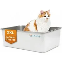 Lucky-Kitty Katzentoilette Katzentoilette Edelstahl XXL, große Katzentoilette, geruchsfrei, 60x40x20 cm, weiß, schwarz, grau