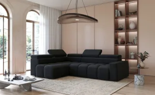 Ecksofa Designersofa DARCY in Stoff Salvador Schwarz Ottomane Links