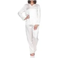 Normann Pyjama Normann Satin Damen Schlafanzug langarm Pyjama mit Knopfleiste