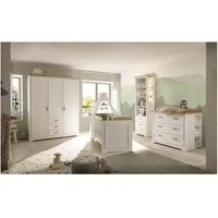 Lomadox Babyzimmer-Komplettset JASPER-78, (4-tlg), Anderson Pine Nb. weiß, Eiche Nb.,Bett, Schrank, Kommode, Standregal