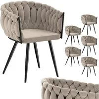 skølm Esszimmerstuhl & Drehstuhl Sudri mit Samtbezug gepolstert (6er Set, macchiato, Metallgestell, 6 St), Armlehnenstühle in Flecht-Look, verfügbar als 2er/4er Set