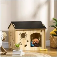 PawHut Hundehütte Hundehaus mit Dach Hundehöhle Indoor, Eiche+Schwarz 69 x 50 x 58,5 cm