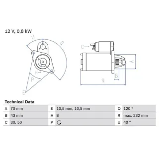 Bosch Anlasser 0,8 kW Nissan 100nx Almera Sunny