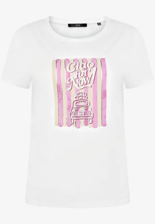 zero - T-Shirt mit Frontprint und Rundhalsausschnitt weiß - Gr. - 40