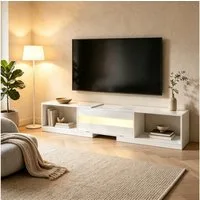 FUFU&GAGA Lowboard 140-200cm TV-Board Hochglanz LED, Weiß/Schwarz, ausziehbar