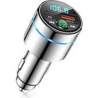 TUWENA FM Transmitter Auto Bluetooth, Schnelles Ladegerät Zigarettenanzünder Auto-Adapter, KFZ Bluetooth Freisprechanlage, Noise Cancelling Mikrofon, Ringlicht