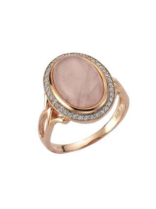 Zeeme Gemstones Ring Silber 925 rosé-vergoldet mit echtem Rosenquarz und Zirkonia