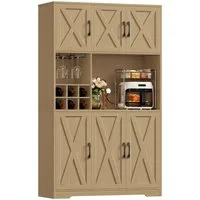 HOMECHO Küchenbuffet Küchenschrank mit Arbeitsplatte Buffetschrank mit 6 Türen Flaschenhalter und Glashalter 180x106x37cm