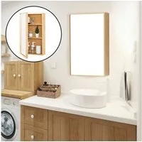 en.casa Spiegelschrank Ikorfat Badezimmer Schrank Bambus 60,5 x 35 x 14 cm Natur