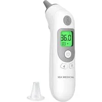 IEA Medical Ohr-Fieberthermometer Infrarot-Ohrmessung für Kinder & Erwachsene, hygienisch mit Schutzkappen, schnelle Messung, Speicherfunktion