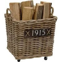 Van der Leeden Kaminholzkorb Feuerholzkorb Brennholz Rattan Rollen Handmade Groß / Klein (Stück, 1 St., Packung), Feuerholzkorb, 35x35x40cm, Holzkorb, Handmade, Rattan
