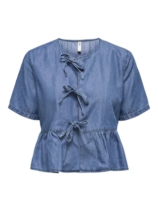 ONLY - ONLBEA SS BOW DNM SHIRT BJ medium blue denim - Gr. - XL