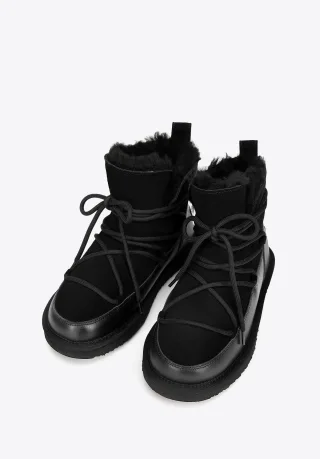 Wittchen Damen-Schnürstiefeletten mit Fellbesatz, schwarzes Wildleder