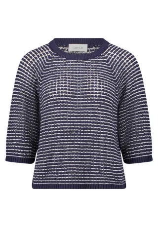 CARTOON - Kurzer Strickpullover mit 3/4-Arm und Rundhalsausschnitt blau - Gr. - 44